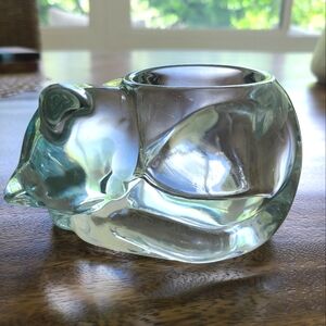 Heavy glass cat candle holder